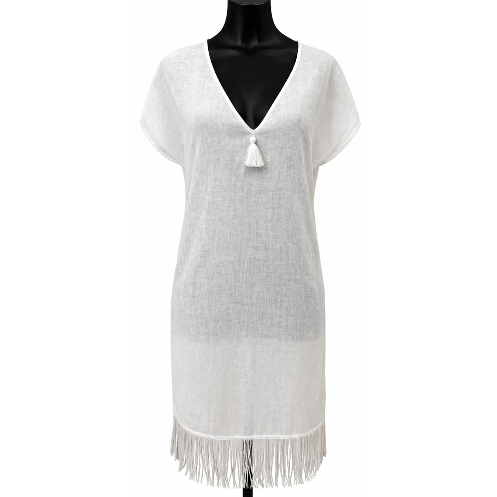 J. Crew Womens Swimsuit Beach Cover Up Tunic Dress Size XS‎ White Linen Fringe